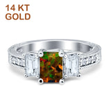 Three Stone Round & Emerald Cut CZ Gold Ring