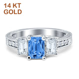 Three Stone Round & Emerald Cut CZ Gold Ring