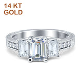 Three Stone Round & Emerald Cut CZ Gold Ring