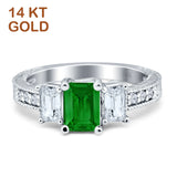 Three Stone Round & Emerald Cut CZ Gold Ring
