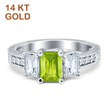 Three Stone Round & Emerald Cut CZ Gold Ring
