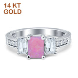Three Stone Round & Emerald Cut CZ Gold Ring
