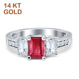 Three Stone Round & Emerald Cut CZ Gold Ring
