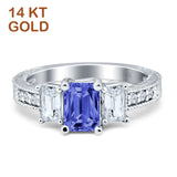 Three Stone Round & Emerald Cut CZ Gold Ring