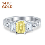 Three Stone Round & Emerald Cut CZ Gold Ring