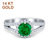 Round CZ Halo Split Shank Gold Ring