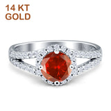 Round CZ Halo Split Shank Gold Ring