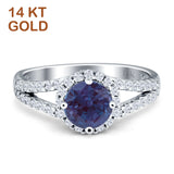 Round Halo Split Shank Gold Ring