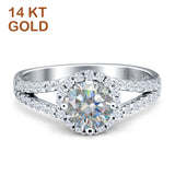 Round Halo Split Shank Gold Ring
