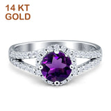Round Halo Split Shank Gold Ring