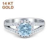 Round Halo Split Shank Gold Ring