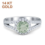 Round Halo Split Shank Gold Ring
