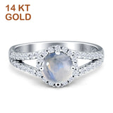Round Halo Split Shank Gold Ring