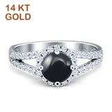 Round Halo Split Shank Gold Ring