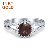 Round Halo Split Shank Gold Ring