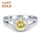 Round CZ Halo Split Shank Gold Ring