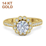 14K Yellow Gold Round Moissanite Vintage Style Flower Ring