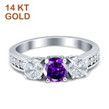 Three Stone Round CZ Gold Ring