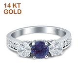 Three Stone Round Gold Ring