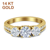Three Stone Round Gold Ring