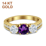 Three Stone Round Gold Ring