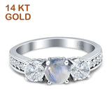 Three Stone Round Gold Ring