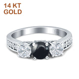 Three Stone Round Gold Ring