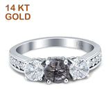 Three Stone Round Gold Ring