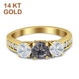 Three Stone Round Gold Ring