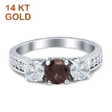 Three Stone Round Gold Ring