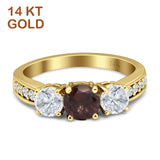 Three Stone Round Gold Ring