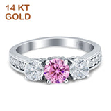 Three Stone Round CZ Gold Ring
