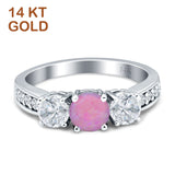 Three Stone Round CZ Gold Ring