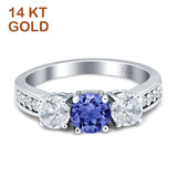 Three Stone Round CZ Gold Ring