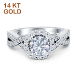 Round Halo Split Shank Infinity Twisted Gold Ring