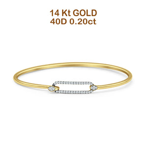 14K Gold 7" Open 5.8mm Rectangle Bangle Bracelet Round Natural Diamond