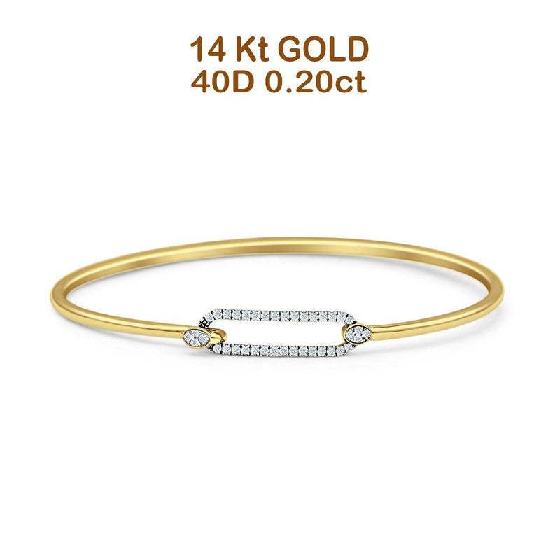 14K Gold 7" Open 5.8mm Rectangle Bangle Bracelet Round Natural Diamond