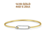 14K Gold 7" Open 5.8mm Rectangle Bangle Bracelet Round Natural Diamond
