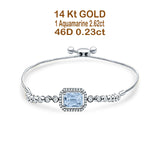 14K White Gold Emerald Cut Aquamarine Adjustable Bolo Chain Bracelet Natural Diamond