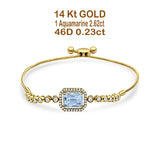 14K Yellow Gold Emerald Cut Aquamarine Adjustable Bolo Chain Bracelet Natural Diamond