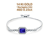 14K White Gold Emerald Cut Blue Sapphire Adjustable Bolo Chain Bracelet Natural Diamond