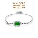 14K White Gold Emerald Cut Green Emerald Adjustable Bolo Chain Bracelet Natural Diamond