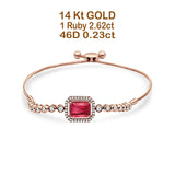 14K Rose Gold Emerald Cut Ruby Adjustable Bolo Chain Bracelet Natural Diamond