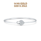 14K Gold 2.09mm Heart Lock Hook Bangle Bracelet Round Natural Diamond