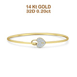 14K Gold 2.09mm Heart Lock Hook Bangle Bracelet Round Natural Diamond