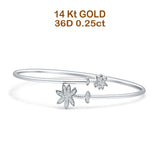 14K Gold 2.2mm Palm Tree Bangle Bracelet Round Natural Diamond