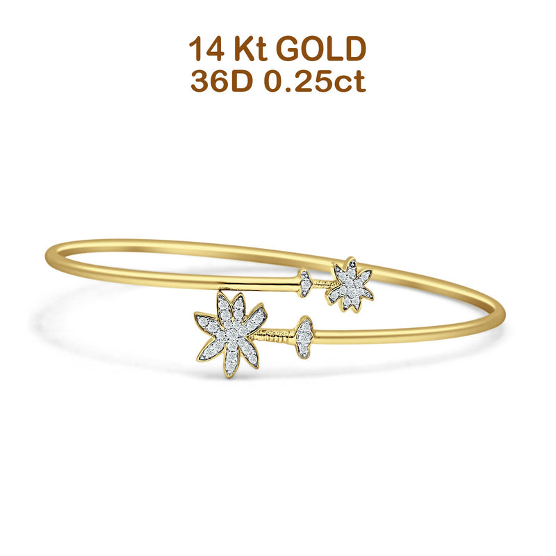 14K Gold 2.2mm Palm Tree Bangle Bracelet Round Natural Diamond