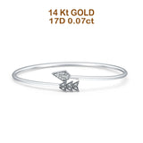 14K Gold Arrow Feather Cuff 2.06mm Adjustable Bangle Bracelet Natural Diamond
