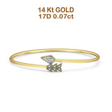 14K Gold Arrow Feather Cuff 2.06mm Adjustable Bangle Bracelet Natural Diamond
