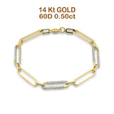14K Gold 5.35mm Paperclip Link Chain Bracelet Natural Round Diamond